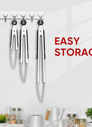 Stainless Steel Tongs Set, Food Grade Stainless Steel Kitchen Tongs, Heat Resistant 600 Degrees, for Cooking, BBQ Barbecue, Grilling, Buffet, Serving (7"+9"+12")