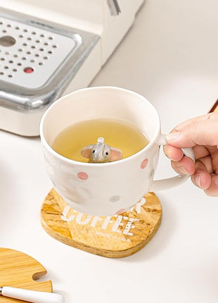 White Elephant Gifts for Adults Cute Elephant Mug with 3D elephant Inside Kawaii Ceramic Coffee Mug Tea Cup with Lid Spoon Friendship Birthday Christmas Gifts for Women Men Sisters Friend Coworkers