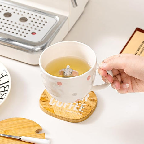 White Elephant Gifts for Adults Cute Elephant Mug with 3D elephant Inside Kawaii Ceramic Coffee Mug Tea Cup with Lid Spoon Friendship Birthday Christmas Gifts for Women Men Sisters Friend Coworkers