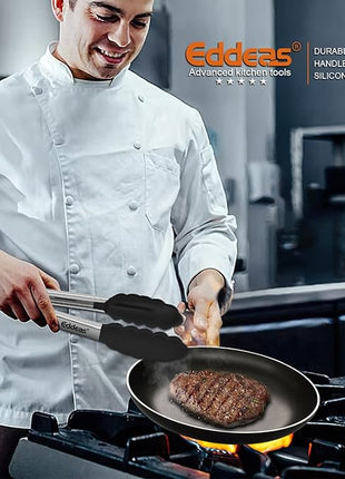 Kitchen Tongs with Silicone Tips, Tongs for Cooking Heat Resistant 600 Degrees Stainless Steel Locking Tong - 7" 9" & 12 inch Silicone Tong Non-Stick, Black Set of 3