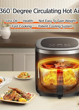 6-IN-1 Glass Air Fryer with 4.5 QT Capacity,Air Fry, Roast, Reheat, Dehydrate, Air Crisp Technology,Nonstick & Dishwasher Safe Basket,97% Less Oil,Features Digital Timer1