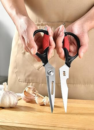 Kitchen Scissors - Heavy Duty Utility Come Apart Kitchen Shears for Chicken, Meat, Food, Vegetables - 9.25 Inch Long Black & Red