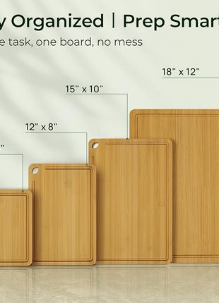 4-Pcs Natural Wood Cutting Board Set Kitchen Tools with Juice Groove, Wooden Chopping Board for Meat, Fruit, Vegetables & Cheese (Pre Oiled, Natural)