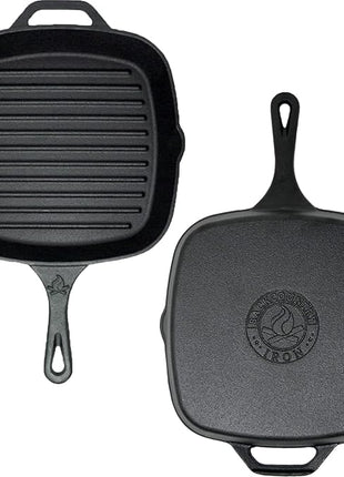 Backcountry Iron 8 Inch Square Grill Pan Medium Pre-Seasoned Cast Iron