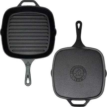 Backcountry Iron 8 Inch Square Grill Pan Medium Pre-Seasoned Cast Iron