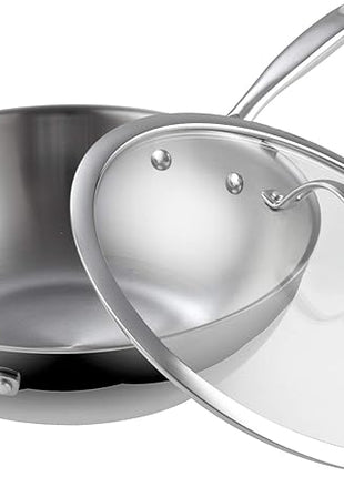 Cooks Standard Wok Pan Stainless Steel, 12-Inch Multi-Ply Clad Stir Fry Pan with Glass Lid, Induction Cookware, Silver