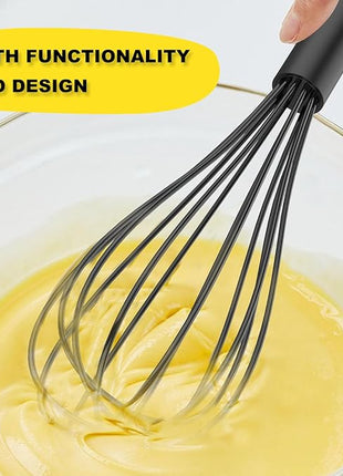 NileHome Upgrade Silicone Whisk Set 8" 10" 12" Kitchen Whisk Kitchen Wisk Wire Whisks for Cooking, Whisking, Blending, Beating, Stirring-Black