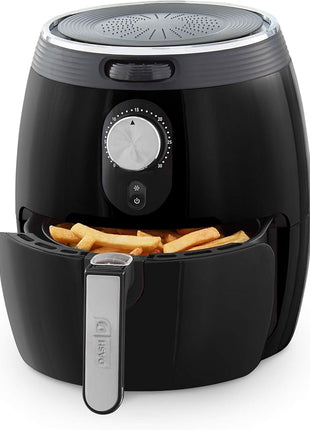Dash Deluxe Electric Air Fryer + Oven Cooker with Temperature Control, Non-stick Fry Basket, Recipe Guide + Auto Shut off Feature, 1200-Watt, 3 Quart - Black