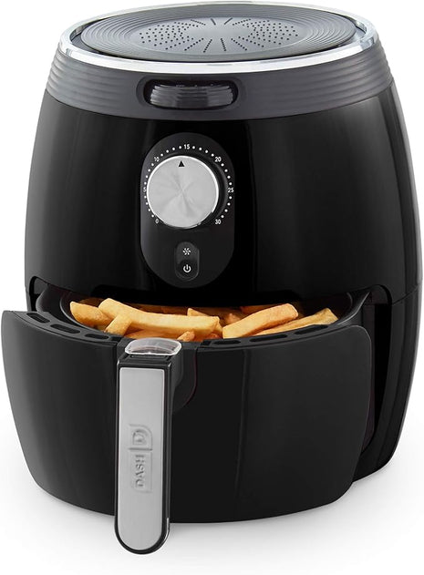 Dash Deluxe Electric Air Fryer + Oven Cooker with Temperature Control, Non-stick Fry Basket, Recipe Guide + Auto Shut off Feature, 1200-Watt, 3 Quart - Black