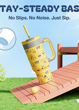 24 oz Stainless Steel Cup with Handle for Preschooler: BPA-Free, Lid with Straw, Easy to Clean, Car Cupholder Friendly, Insulated Tumbler for Playtime, Sports, Summer Camp, Vacation, Gift (Dig It Up)
