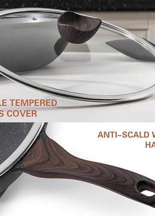 Kordisen Nonstick Wok with Lid, 12 Inch Woks & Stir-fry Pans, Granite Stone Coating for Cooking, Induction Cookware, Compatible with All Stovetops, PFOA Free