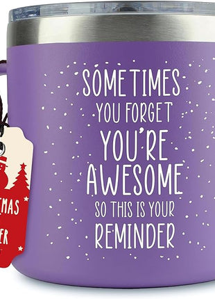 Xmas Gifts for Women - Birthday Friendship - Sometimes You Forget Your Awesome Gifts Purple Coffee Mug for Older Women 14oz Inspirational Unique