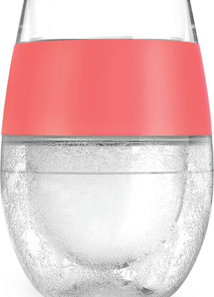 Host Wine Freeze Cup Set of 2 - Plastic Double Wall Insulated Wine Cooling Freezable Drink Vacuum Cup with Freezing Gel, Wine Glasses for Red and White Wine, 8.5 oz Coral