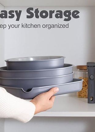 SENSARTE 17 Piece Ceramic Pots and Pans Set, Nonstick Detachable Handle Cookware, Induction Kitchen Cookware Set with Removable Handle, Dishwasher ＆ Oven Safe (Gray)