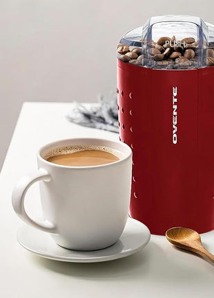 OVENTE Electric Coffee Grinder - Small Portable & Compact Grinding Mill with Stainless Blade for Bean Spices Herb and Tea, Perfect for Home & Kitchen - Maroon CG225M