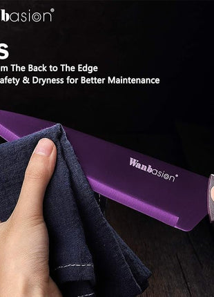 Wanbasion Purple Professional Kitchen Knife Chef Set, Stainless Steel, Dishwasher Safe with Covers