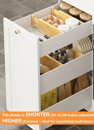 BAMEOS 4" High Bamboo Drawer Dividers - Adjustable Small Drawer Organizer - Kitchen, Dresser, Bathroom, Bedroom & Office - 4-pack