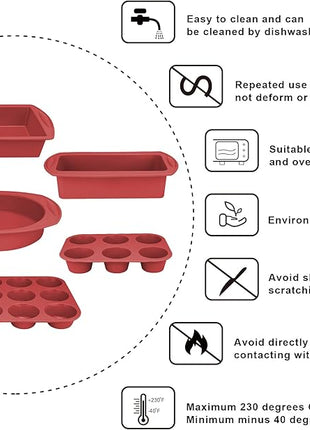 Economical 7in1 Nonstick Silicone Baking Cake Pan Cookie Sheet Molds Tray, Heat Resistant Bakeware Tools for Muffin Loaf Bread Pizza Cupcake