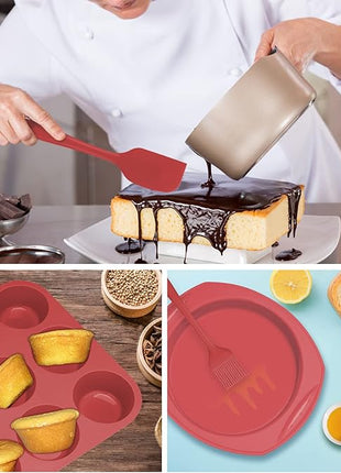 Economical 7in1 Nonstick Silicone Baking Cake Pan Cookie Sheet Molds Tray, Heat Resistant Bakeware Tools for Muffin Loaf Bread Pizza Cupcake