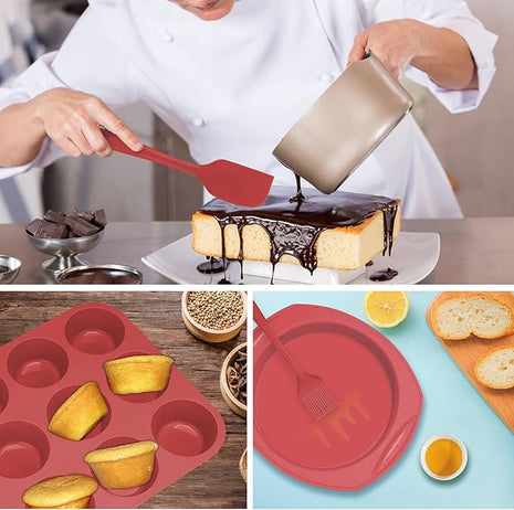 Economical 7in1 Nonstick Silicone Baking Cake Pan Cookie Sheet Molds Tray, Heat Resistant Bakeware Tools for Muffin Loaf Bread Pizza Cupcake