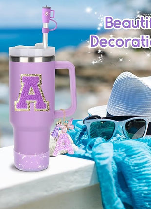 Mity rain 6PCS Cup Accessories Set for Stanley Cup 30oz 40oz tumbler with handle, Including Silicone Straw Topper Cover Cap and Boot, Spill Proof Stopper, Handle Charm, Initials Sticker (Letter A)