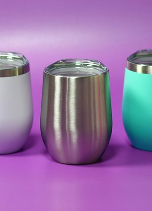 CHILLOUT LIFE 12 oz Stainless Steel Wine Tumblers 2 Pack - Double Wall Vacuum Insulated Wine Glasses Cups with Lids and Straws Set Keeping Cold & Hot for Coffee, Beer, Ice Cream - Dishwasher Safe