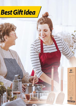 Pack of 2 Silicone Solid Turner, Non Stick Slotted Kitchen Spatulas, High Heat Resistant BPA Free Cooking Utensils, Ideal Cookware for Fish, Eggs, Pancakes(Rose Gold Khaki)