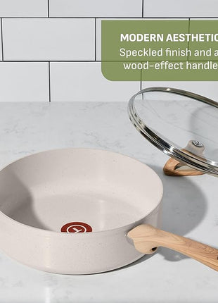 T-Fal Revive Ceramic Nonstick Cookware Set, Oven Safe Up to 350ºF, 12-Piece, Includes Stockpot, Saucepan, Skillet, Frying Pans, Utensils, Ceramic Pots and Pans Set, Beige Granite