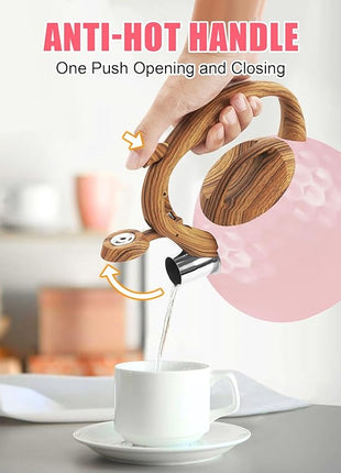 Whistling Tea Kettle,3.2Qt Stainless Steel Stove Kettle, Food Grade Teapot with Wood Pattern Handle for Coffee, Milk etc, Gas Electric Applicable (Pink)