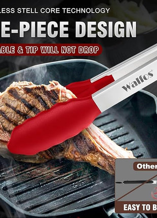 Walfos Silicone Tongs for Cooking - Heat Resistant kitchen tongs for Salad,Cooking, Grilling,Stainless Steel and BPA Free Silicone Tips set of 3 (7" 9" and 12 inch)