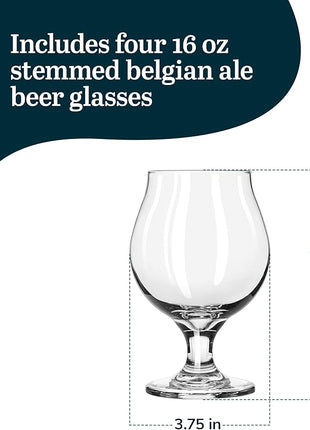 Libbey Craft Brews Classic Belgian Beer Glasses, Dishwasher Safe Beer Glasses Set of 4 for Belgian Ale, Tulip Beer Glasses