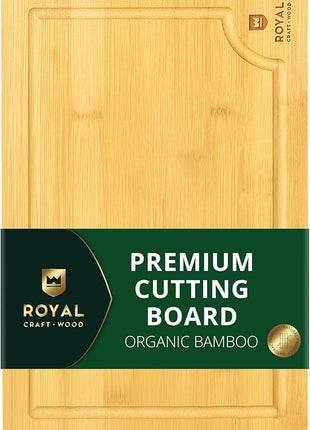 ROYAL CRAFT WOOD Wooden Cutting Boards for Kitchen Meal Prep & Serving - Bamboo Wood Serving Board with Deep Juice Groove Side Handles - Charcuterie & Chopping Butcher Block for Meat