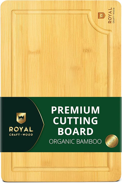 ROYAL CRAFT WOOD Wooden Cutting Boards for Kitchen Meal Prep & Serving - Bamboo Wood Serving Board with Deep Juice Groove Side Handles - Charcuterie & Chopping Butcher Block for Meat