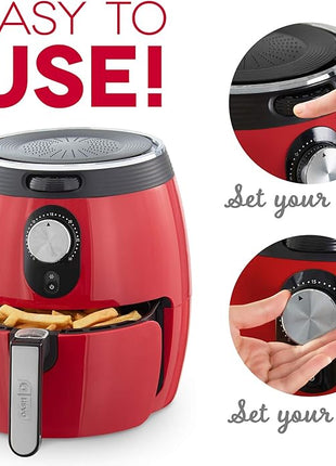 Dash Deluxe Electric Air Fryer + Oven Cooker with Temperature Control, Non-stick Fry Basket, Recipe Guide + Auto Shut off Feature, 1200-Watt, 3 Quart - Red