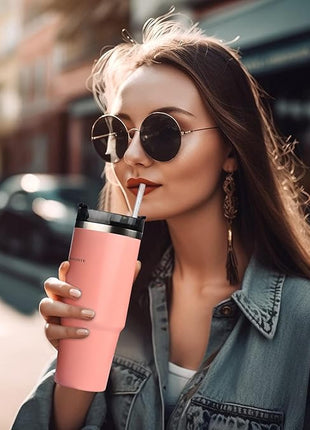 ALINK 12-Pack Glitter Reusable Clear Plastic Straws, 11" Long Hard Tumbler Replacement Drinking Straws for 16 OZ 20 OZ 30 OZ Stanley, YETI, Starbucks Tumblers with Cleaning Brush