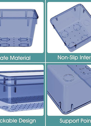 WOWBOX 25 PCS Plastic Drawer Organizer Set, 4 Sizes Desk Drawer Divider Organizers and Storage Bins for Makeup, Jewelry, Gadgets for Kitchen, Bedroom, Bathroom, Office, Clear Dark Blue