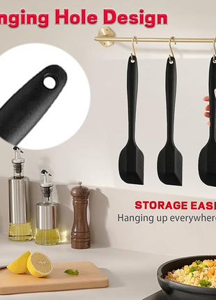 8 Pieces Silicone Spatula, 8.5 inch Non-stick Spatulas with Stainless Steel Core,Heat Resistant-500℉, Food Grade Silicone, Dishwasher Safe, for Mixing,Cooking,Baking (Black)