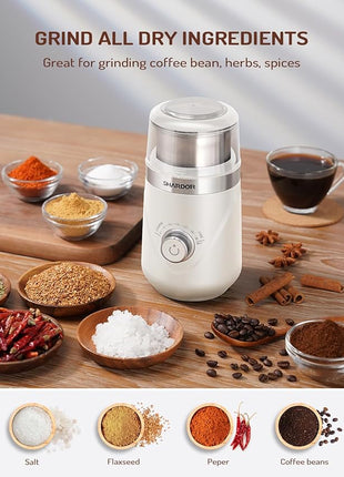 SHARDOR Electric Super Silent Blade Coffee Grinder, Timed Grind Control Rotary Knob, Adjustable Coarse to Fine for Coffee Beans, Spices & Herbs, with 1 Removable Stainless Steel Bowl, Cream