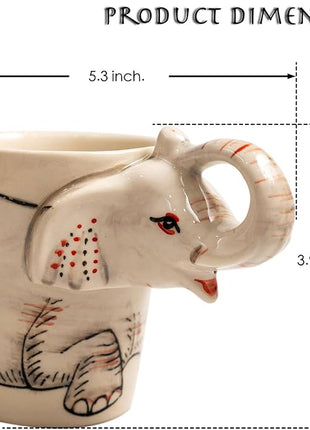 IYARA CRAFT 3D Elephant Coffee Mug 11oz - Handle is Sculpted Trunk, Cute Wildlife Design, Quality Ceramic, Microwave & Dishwasher Safe, Ideal for Tea & Hot Chocolate, 4.5" x 5"… (White trunk)