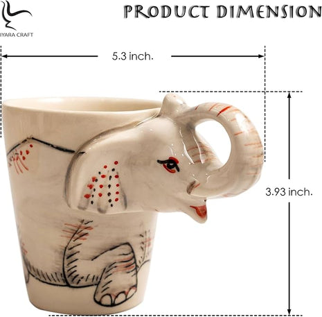 IYARA CRAFT 3D Elephant Coffee Mug 11oz - Handle is Sculpted Trunk, Cute Wildlife Design, Quality Ceramic, Microwave & Dishwasher Safe, Ideal for Tea & Hot Chocolate, 4.5" x 5"… (White trunk)