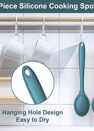 E-far Silicone Cooking Spoon Set of 2, Heat Resistant Kitchen Spoons Utensils Nonstick Mixing Spoon for Baking Stirring Serving, Non-Toxic & Dishwasher Safe (Blue)