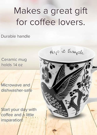 Karma Gifts 16 oz Black and White Boho Mug Hummingbird - Cute Coffee and Tea Mug - Ceramic Coffee Mugs for Women and Men, 1 Count (Pack of 1)