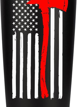 Firefighter Gifts for Men | Stainless Steel Travel Tumbler/Mug with Lid for Coffee Cup| Thin Red Line Flag Design for Fireman | Fire Department | First Responder Valentine's Day Gift (20oz Black)