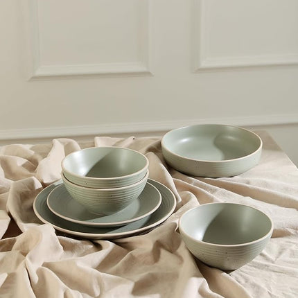 Stone Lain Lauren Stoneware, Rustic Plates and Bowls Set, Dinnerware, Service for 4, Speckled Green, Dishwasher & Microwave Safe, 16-Piece