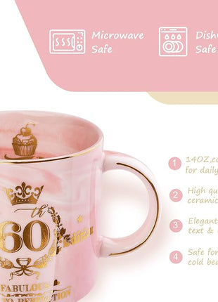 60th Birthday Gifts for Women - Fabulous 1965 Aged to Perfection Happy Birthday Mug - Limited Edition 60th Pink Coffee Mug Printed with Gold, Gift Idea for Turning 60 Years Old Women, Gift Boxed