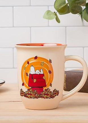 Silver Buffalo Peanuts Snoopy Leaves are Falling, Autumn is Calling Wide Rim Ceramic Mug, 16 Ounces