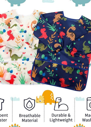 CUBACO Kids Painting Apron, 2pcs Waterproof Art Smocks For Child 3-8 Years, Kids Smocks for Painting Aprons with Long Sleeve
