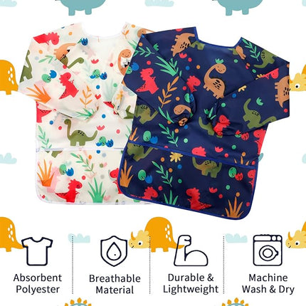 CUBACO Kids Painting Apron, 2pcs Waterproof Art Smocks For Child 3-8 Years, Kids Smocks for Painting Aprons with Long Sleeve