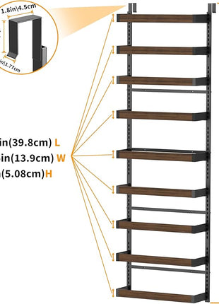 Moforoco Wood 9-Tier Over The Door Pantry Organizer, Wooden Pantry Organization and Storage, Black Hanging Basket Wall Spice Rack Seasoning Shelves, Home & Kitchen