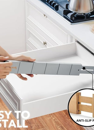 SpaceAid Bamboo Drawer Dividers with Inserts and Labels, Kitchen Adjustable Drawer Organizers, Expandable Organization for Home, Office, Dressers, 10 Dividers with 24 Inserts (17"-22" Gray)